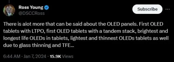 苹果M3 iPad Pro将首次引入 OLED 屏幕，分析师称亮度高、寿命长