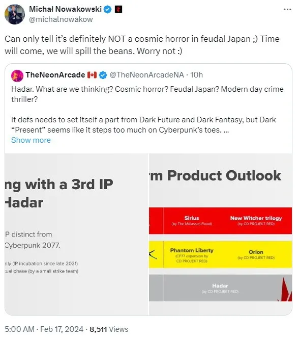 CDPR澄清：新作《Hadar项目》不是以封建日本为背景的恐怖游戏